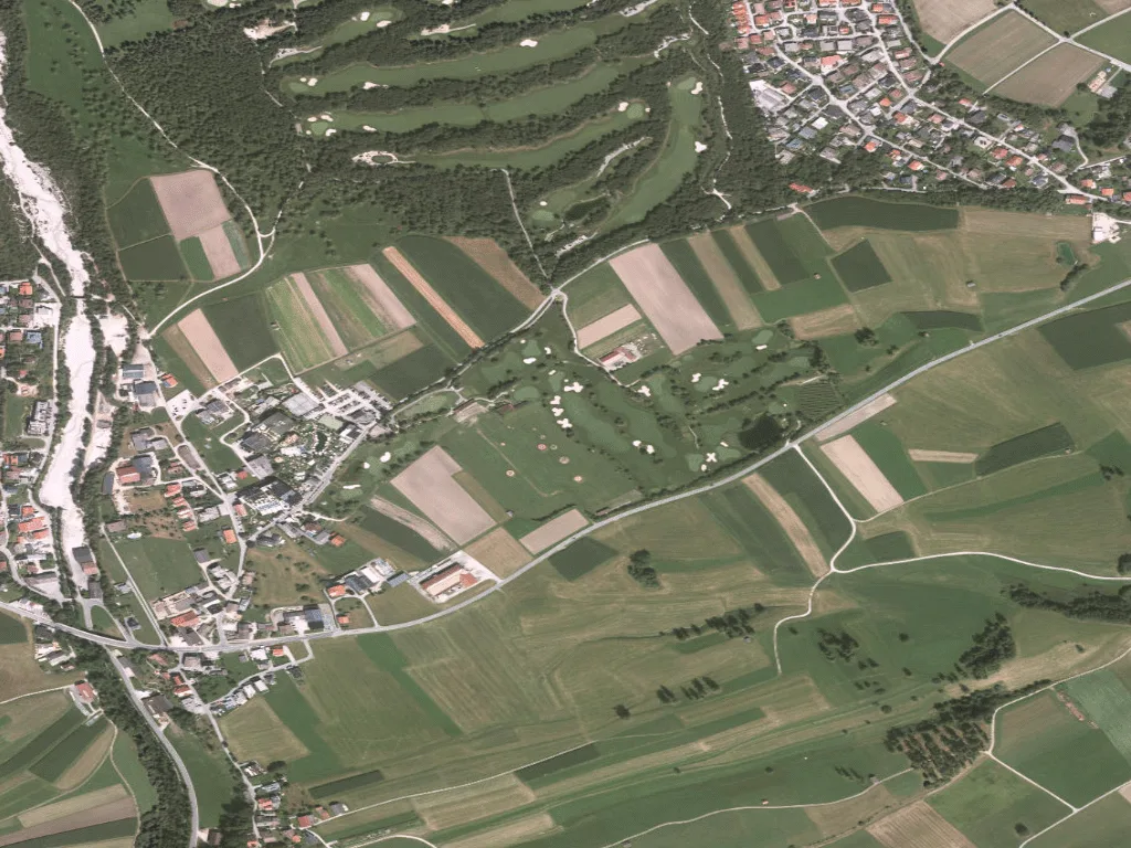 Letecký pohled na Golfpark Mieminger Plateau